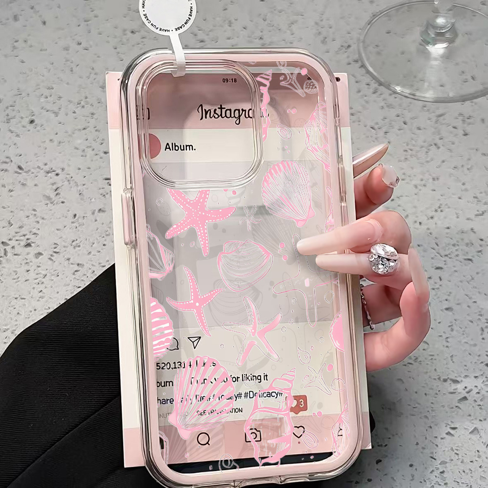 Clear Shockproof Bumper Case - Yaz Pembesi Deniz Kabuğu Şeffaf Telefon