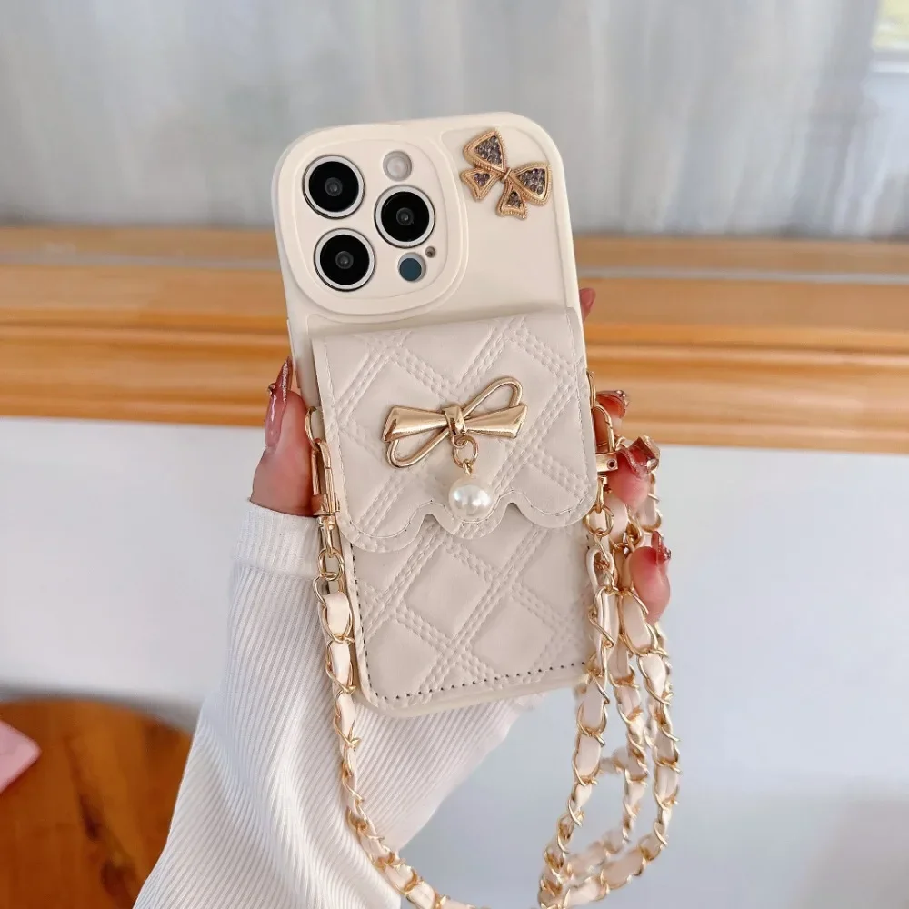 Leather Wallet Card Holder Phone Cover - 3D Fiyonklu Çapraz Askılı Kartlık Cüzdan