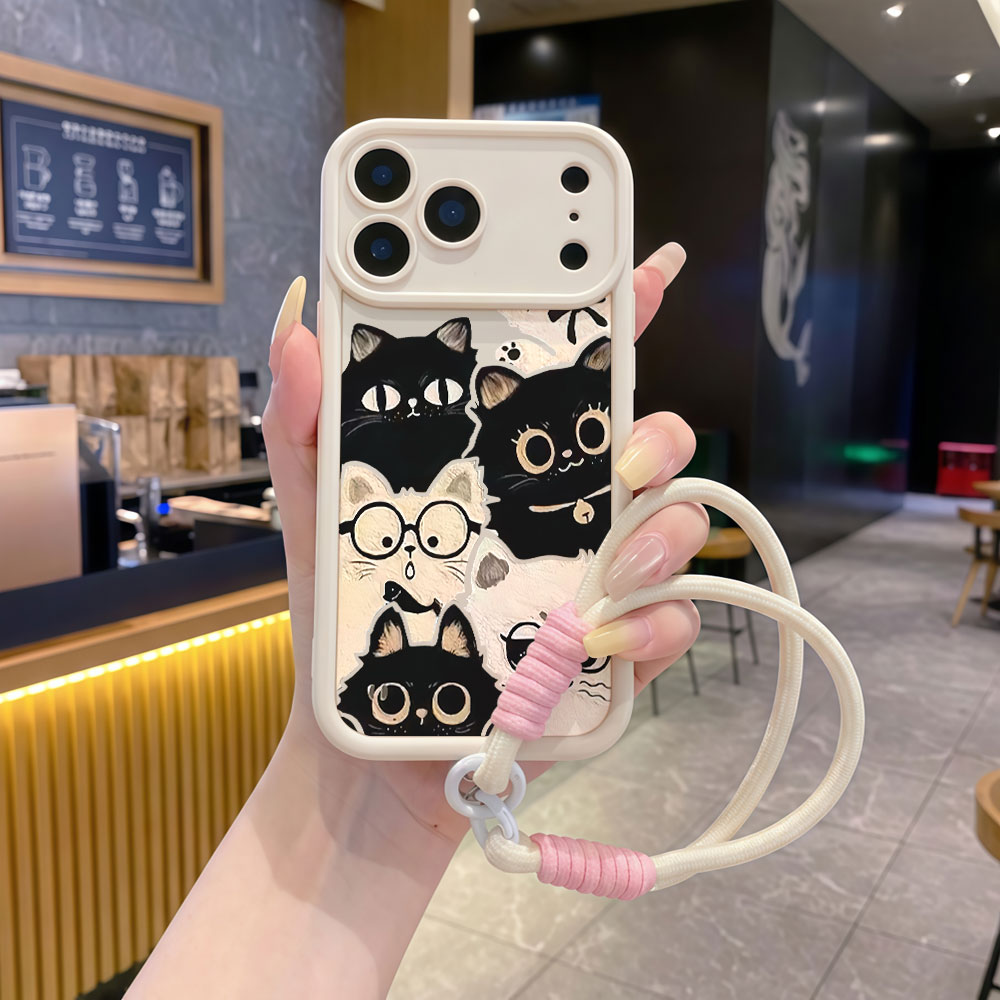 Cute Cartoon Wrist Strap Silicone Case - Darbeye Dayanıklı Kordonlu Sevimli Karikatür Kedi