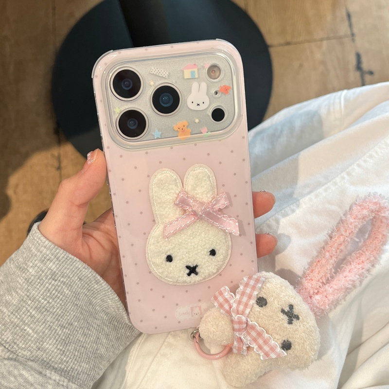 Cute Cartoon Wrist Strap Silicone Case - Kawaii Sevimli Karikatür tüylü Miffy Pembe