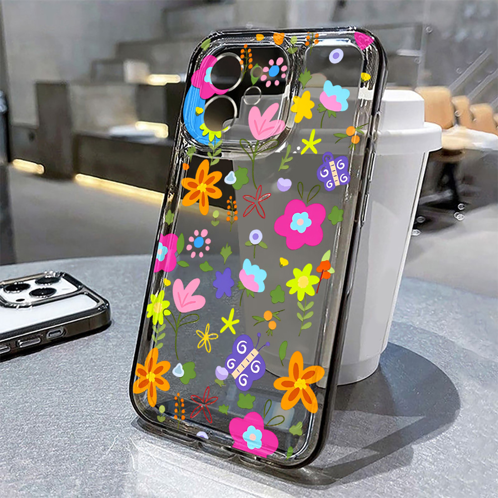 Renkli Çiçek Desenli Şeffaf Te - Clear Shockproof Bumper Case incelemesi ve fiyatı
